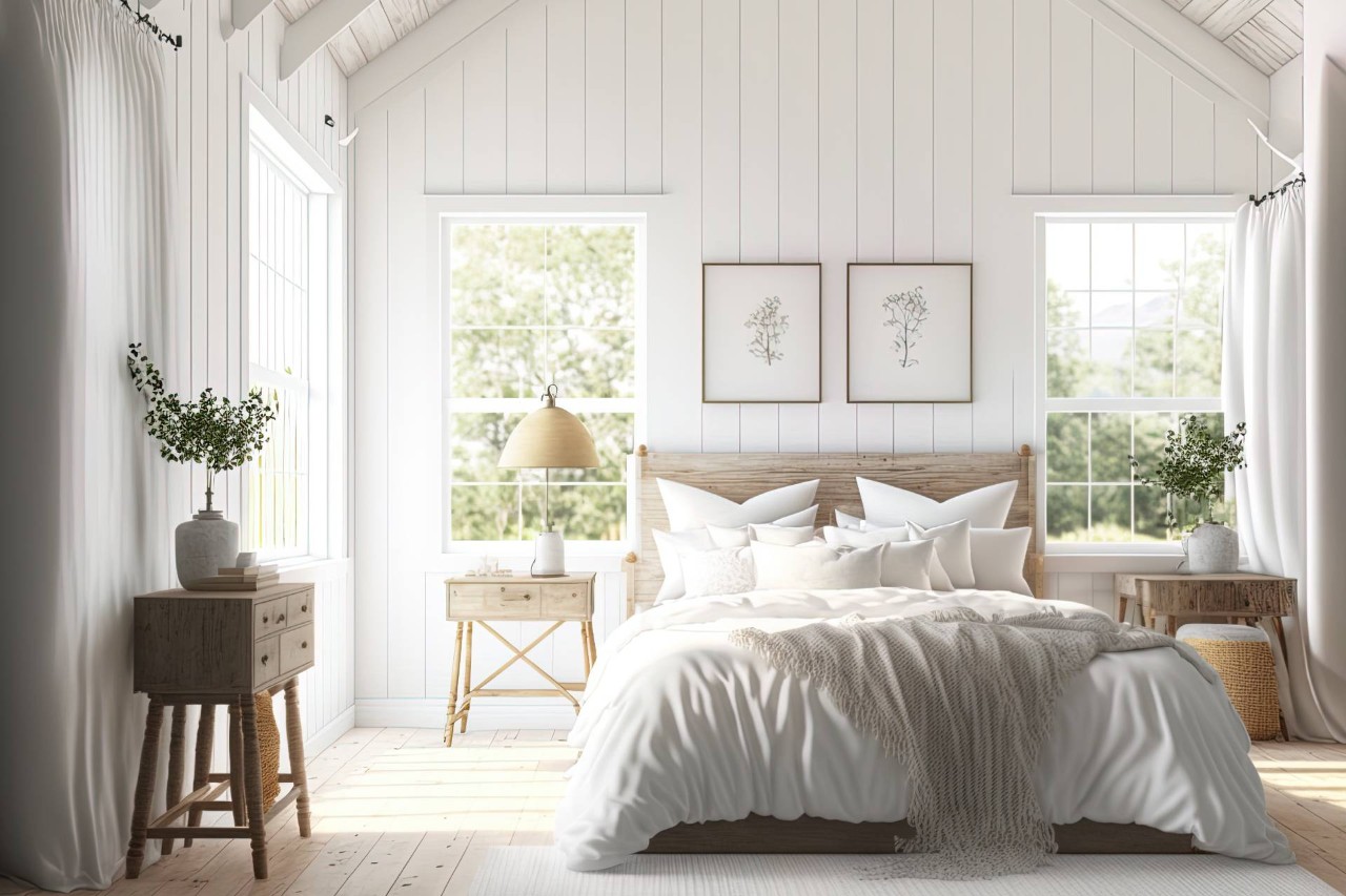 A bedroom with a light theme and multiple windows at Heber Valley Blinds near Midway, UT